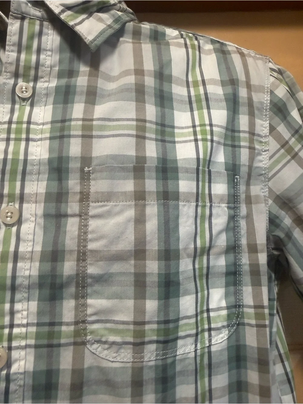 The North Face Men's Short Sleeve Plaid Button-Down Shirt White & Green Sz M